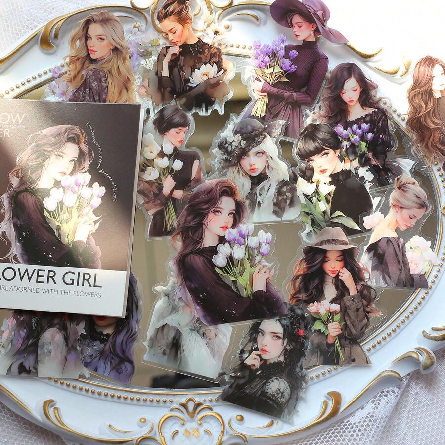 20 miếng/gói Nhãn dán nhân vật đẹp, vật dụng trang trí tạp chí, nhãn dán PET, nhãn dán sổ lưu niệm, nhãn dán sáng tạo, không thấm nước, tự làm, trang trí thủ công - Nhiều màu - Xem 1