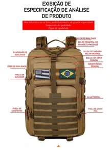 50L Military Tactical Backpack 50L Reinforced Waterproof Men's Large Capacity - 棕色的 - 查看 10