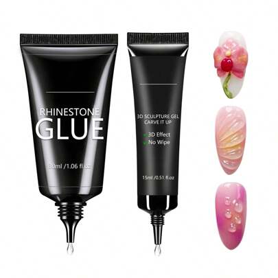 GLOZ 30毫升美甲水钻凝胶套装，包含15毫升3D美甲雕塑凝胶，用于美甲设计、DIY美甲雕刻和3D美甲艺术。