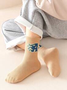 5 Pairs Kids Letter Jacquard Socks, Boy & Girl High Elastic Sports Breathable Mid-Calf Socks, All Seasons - Multicolor - View 5