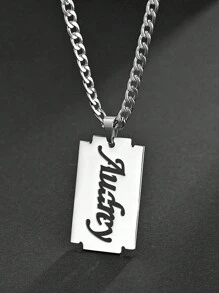 1pc 电镀18k金不锈钢项链，欧美钛钢拼图毛坯项链DIY镂空字母吊坠情侣饰品，多种字体可供定制，含精美高档盒子，适合朋友、亲戚、朋友、家人、情侣、节日礼物-银色 - 銀色 - 查看 4