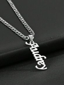 1pc 电镀18k金不锈钢项链，欧美钛钢拼图毛坯项链DIY镂空字母吊坠情侣饰品，多种字体可供定制，含精美高档盒子，适合朋友、亲戚、朋友、家人、情侣、节日礼物-银色 - 銀色 - 查看 5