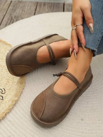 Snörningsskor med mjuk sula, Anti-halk platta platta skor i mocka för promenader