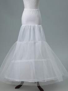 1 Peça Vestido de Noiva Branco com 2 Camadas e 2 Telas, com Barbatana, Modelo Ajustado Cauda de Peixe com Pequeno Rabo, Vestido Escorregadio Versátil