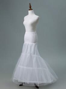 1 Peça Vestido de Noiva Branco com 2 Camadas e 2 Telas, com Barbatana, Modelo Ajustado Cauda de Peixe com Pequeno Rabo, Vestido Escorregadio Versátil
