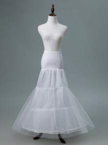 1 Peça Vestido de Noiva Branco com 2 Camadas e 2 Telas, com Barbatana, Modelo Ajustado Cauda de Peixe com Pequeno Rabo, Vestido Escorregadio Versátil