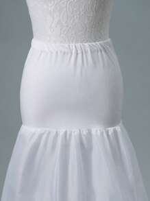 1 Peça Vestido de Noiva Branco com 2 Camadas e 2 Telas, com Barbatana, Modelo Ajustado Cauda de Peixe com Pequeno Rabo, Vestido Escorregadio Versátil