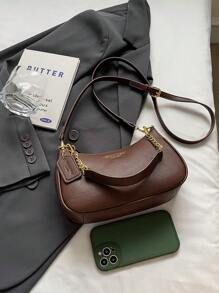 1 Túi đeo vai PU trơn màu dành cho nữ, Túi đeo dưới cánh tay đa năng dùng khi đi làm, Túi đeo chéo có dây đeo có thể điều chỉnh (Màu sắc có thể hơi khác biệt giữa sản phẩm thực tế và hình ảnh do ánh sáng và góc chụp) - Cà phê nâu - Xem 8