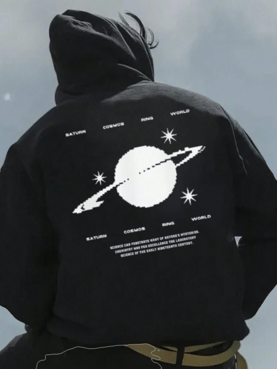 Artistic Print Men's Hooded Sweatshirt | Add Creativity To Your Style - Black - View 1