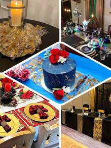 1 件玫瑰金亮片网状桌旗，适用于派对、婚礼、宴会、餐桌装饰