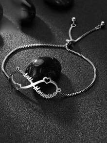 1 件镀 18k 金不锈钢手链，无限符号名称手链，可定制无限 8 字符可调节拉伸字母手链，多种字体可供定制，包括精美的高端盒子，适合朋友、家人、朋友、家人、情侣、节日礼物-银色 - 銀色 - 查看 2