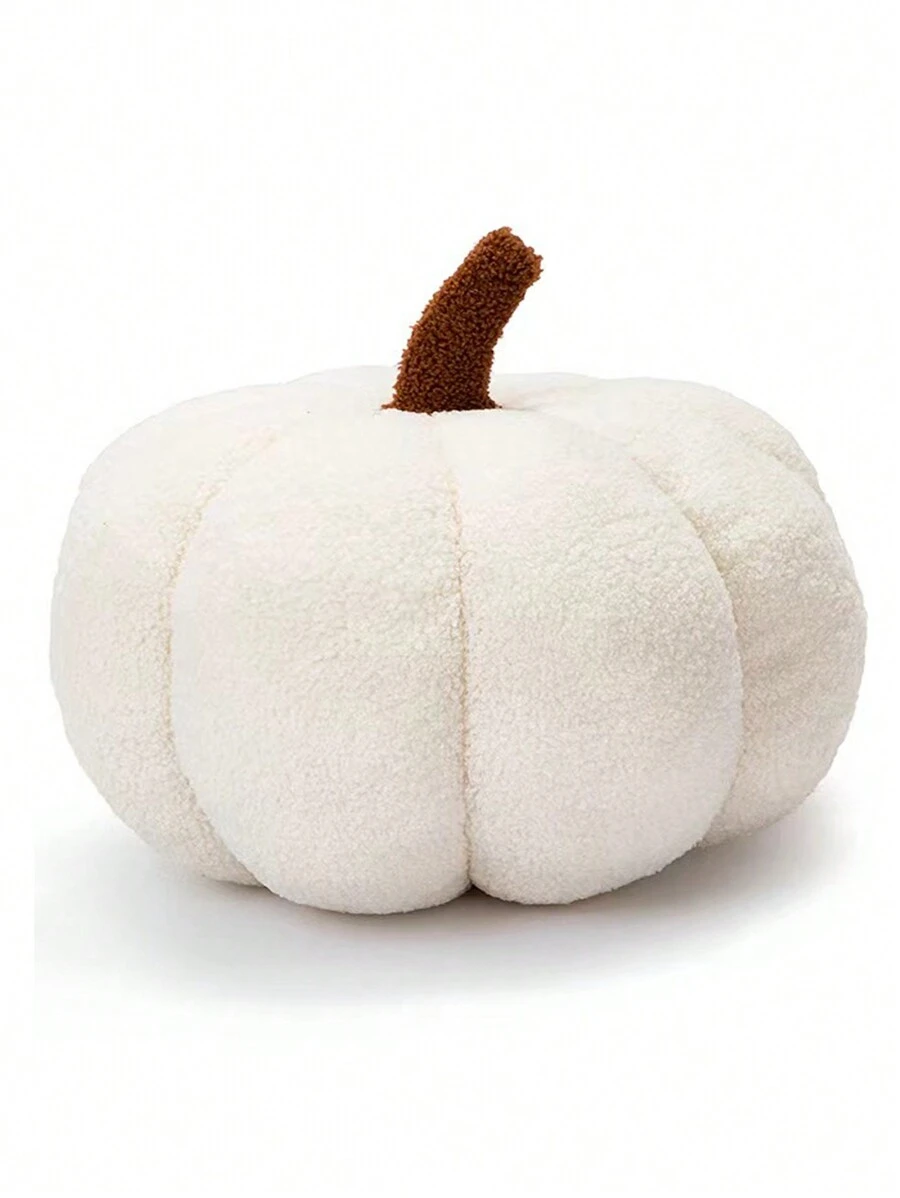 1pc White Pumpkin Shape Stuffed Plush Decorative Pillow, Hallowmas Decoration - White - View 1