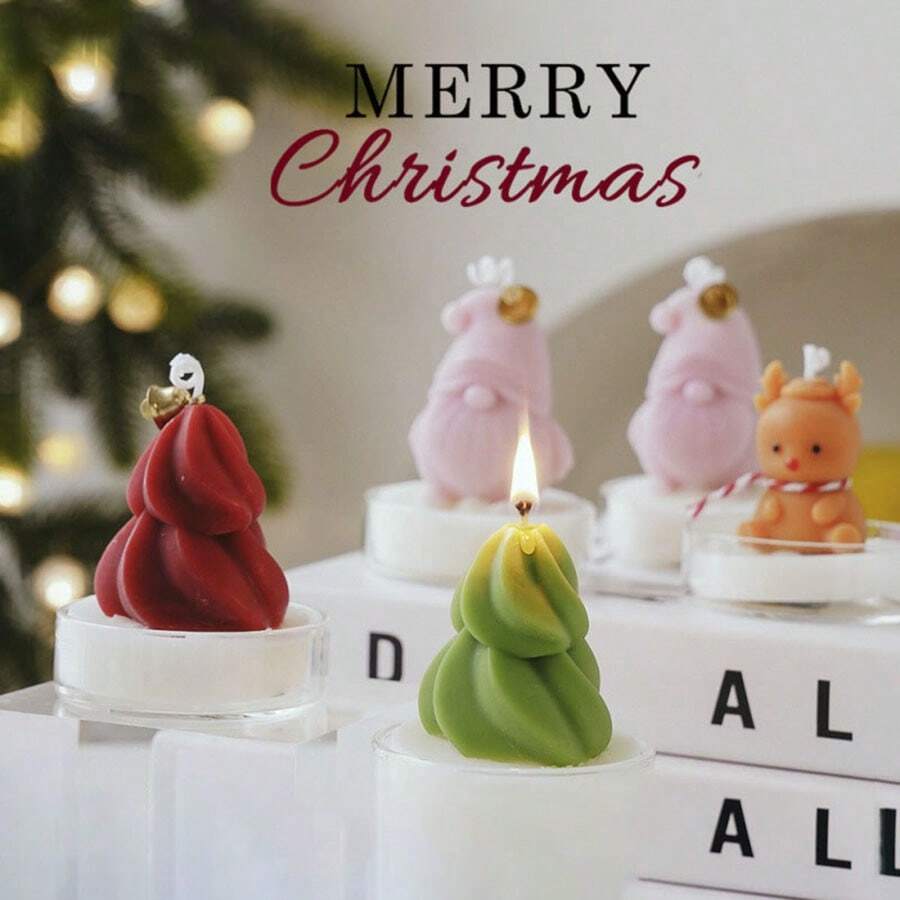 1pc Mini Christmas Scented Candle Cup, Cute Christmas Tree & Santa Claus Scented Candle Decor, Suitable For Christmas Party Decoration, Home Decor, Dinner Table Decor Or As A Small Gift For Family And Friends, Adds Christmas Ambiance, Christmas Decorations, Christmas Gifts - Multicolor - View 1