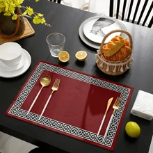 4 件几何图案餐垫，中式亚麻矩形桌面装饰，适合餐桌 - 紅色 - 查看 12