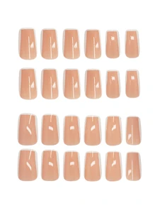 Un set de 24 uñas postizas cortas en estilo minimalista blanco francés, versátil para la moda occidental. Adecuado para uso diario por mujeres. Incluye lima de uñas, gel de gelatina y palito para retirar las uñas postizas