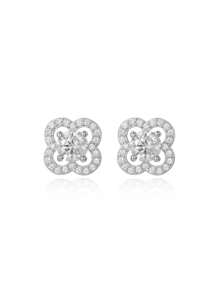 1 paire Boucles d'oreilles de mariage pour femmes en argent S925 avec pierre principale en moissanite de couleur D de 1 ct et cubic zirconia cubiques brillants en trèfle, cadeau de bijoux de luxe avec boîte
