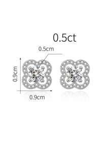 1 paire Boucles d'oreilles de mariage pour femmes en argent S925 avec pierre principale en moissanite de couleur D de 1 ct et cubic zirconia cubiques brillants en trèfle, cadeau de bijoux de luxe avec boîte