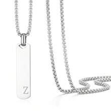 1 件简约时尚不锈钢 26 字母吊坠项链，60 厘米不锈钢盒链，适合作为送给朋友和爱人的礼物 - 簡約時尚不鏽鋼26字母項鍊吊墜 - 查看 23