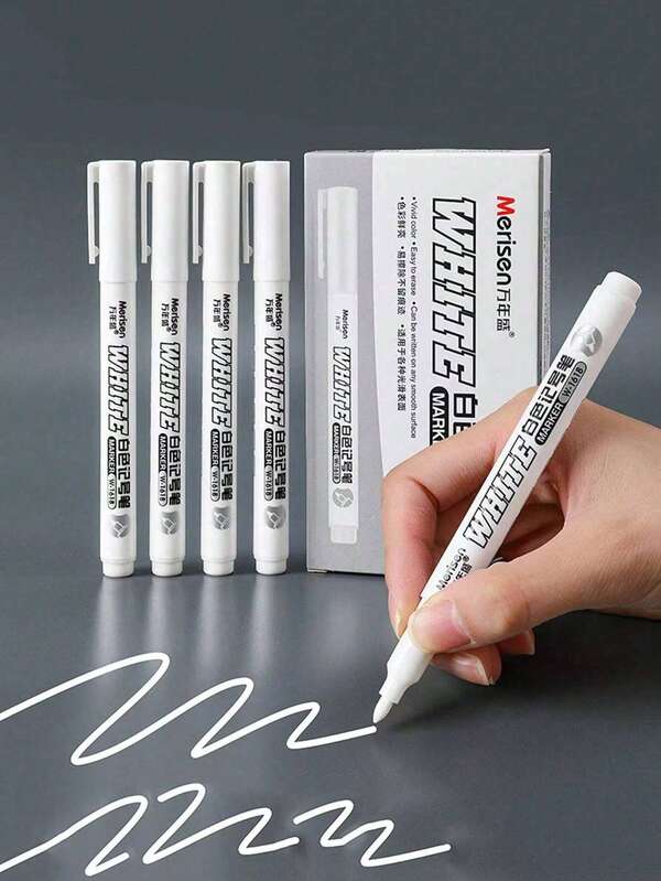 1/5/12pcs White Oil-Based Permanent Marker Pen, Waterproof, For Fabric, Wood, Tire Graffiti