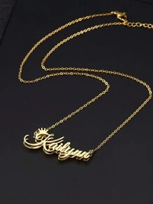 One 18K Gold-Plated Stainless Steel Necklace, A Stylish DIY Personalized Stainless Steel Double-Sided Letter Name Necklace With A Crown Name Pendant. Multiple Fonts Are Available. Comes With An Exquisite High-End Gift Box. Suitable For Friends, Relatives, Family, And As A Holiday Gift. Stylish And Perfect For Autumn, Anniversaries, Birthdays, Graduations, Proms, Parties, And New Year's Celebrations. - Gold - View 3