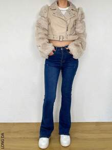 Chamarra con brillos estilo beker con peluche - Beis - Ver 2