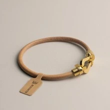 BLKSMTH Women's Fashion Minimalist Gold-Plated Horseshoe Buckle Leather Bracelet - Gold plated horseshoe buckle - View 5