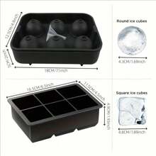 1入組帶有矽膠球冰製造機，帶蓋的大型方形冰塊模具，適用於飲料和食品儲存，由矽膠製成，可重複使用，內附漏斗和多功能家用模具，夏季冰塊組合 - 黑色 - 查看 2