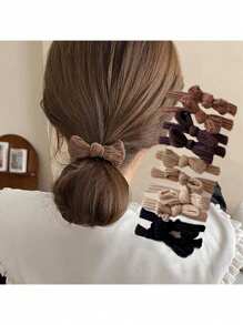 10 件高弹力蝴蝶结发带休闲情人节情人马尾辫发圈发圈橡皮筋发绳 - 彩色 - 查看 1