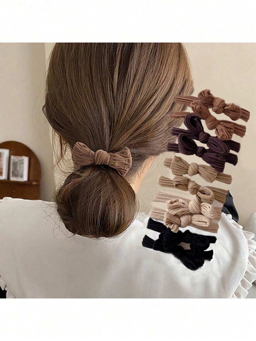 10 件高弹力蝴蝶结发带休闲情人节情人马尾辫发圈发圈橡皮筋发绳 - 彩色 - 查看 1