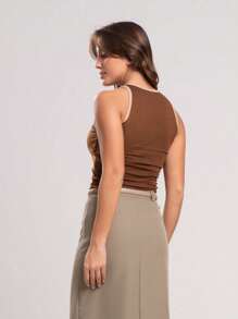 Kit 2 Two-Tone Ribbed Tank Tops - Nâu và Khỏa thân - Xem 6
