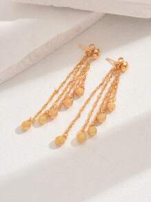 18K Gold Plated Earrings With Classic Tassel Pendant, Versatile Daily Wear For Women, Multiple Styles