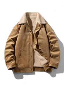Men's Fashionable Casual Thick Warm Plus Fleece Thick Fleece Jacket - Coffee Brown - View 2