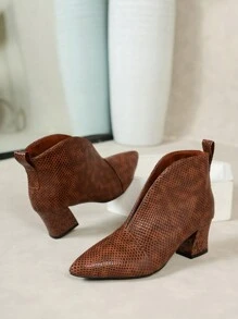 New Crocodile Pattern High Heel Ankle Boots, High Heel Pumps, Snake Pattern Fashion Versatile Pointed Toe Chunky Heel Short Boots, Slip-On Women Dress Shoes