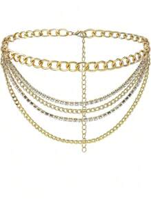 1pc Women's Sexy Golden 4-Strand Rhinestone Decoration Waist Chain, Suitable For Daily Wear With Jeans And Dresses Halloween Summer, School Fall, Autumn, Halloween