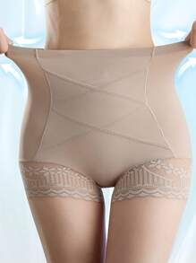 1 件性感蕾丝高腰短裤、收腹束腰、紧身裤、桃形塑身内衣健身配件、腹部瘦身束腹带、腹部瘦身束腰带