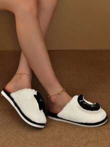 Damen Stern & Mond Winter warme flache Hausschuhe, thermisch gefütterte rutschfeste Hausschuhe mit weicher Sohle