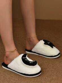 Damen Stern & Mond Winter warme flache Hausschuhe, thermisch gefütterte rutschfeste Hausschuhe mit weicher Sohle