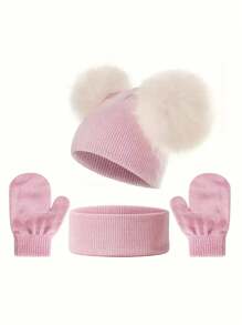 3pcs/Set Cute Knit Hat, Neck Warmer And Gloves Suit For Baby Boys & Girls, Suitable For 0-3 Years Old, Perfect For Casual Outdoor