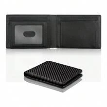 1 pieza Cartera portátil de fibra de carbono para hombre, portacartillas con múltiples ranuras, portacartillas plegable doble resistente al robo RFID, adecuado para adolescentes, casual de verano, al aire libre, atletismo, vacaciones, regalos de graduación o accesorios de vestir de cumpleaños