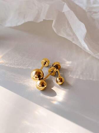 1 Pair 316L Stainless Steel Polished Ball Stud Earrings Elegant Hypoallergenic Screw Back Casual Fashion Jewelry