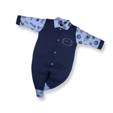 3 Piece Baby Romper Kit With Embroidered Animal Cotton Foot Cover For Boy And Girl - 藍色 - 查看 3