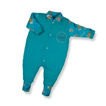 3 Piece Baby Romper Kit With Embroidered Animal Cotton Foot Cover For Boy And Girl - 藍色 - 查看 10