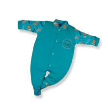3 Piece Baby Romper Kit With Embroidered Animal Cotton Foot Cover For Boy And Girl - 藍色 - 查看 5
