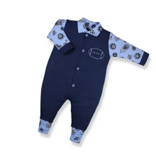 3 Piece Baby Romper Kit With Embroidered Animal Cotton Foot Cover For Boy And Girl - 藍色 - 查看 8