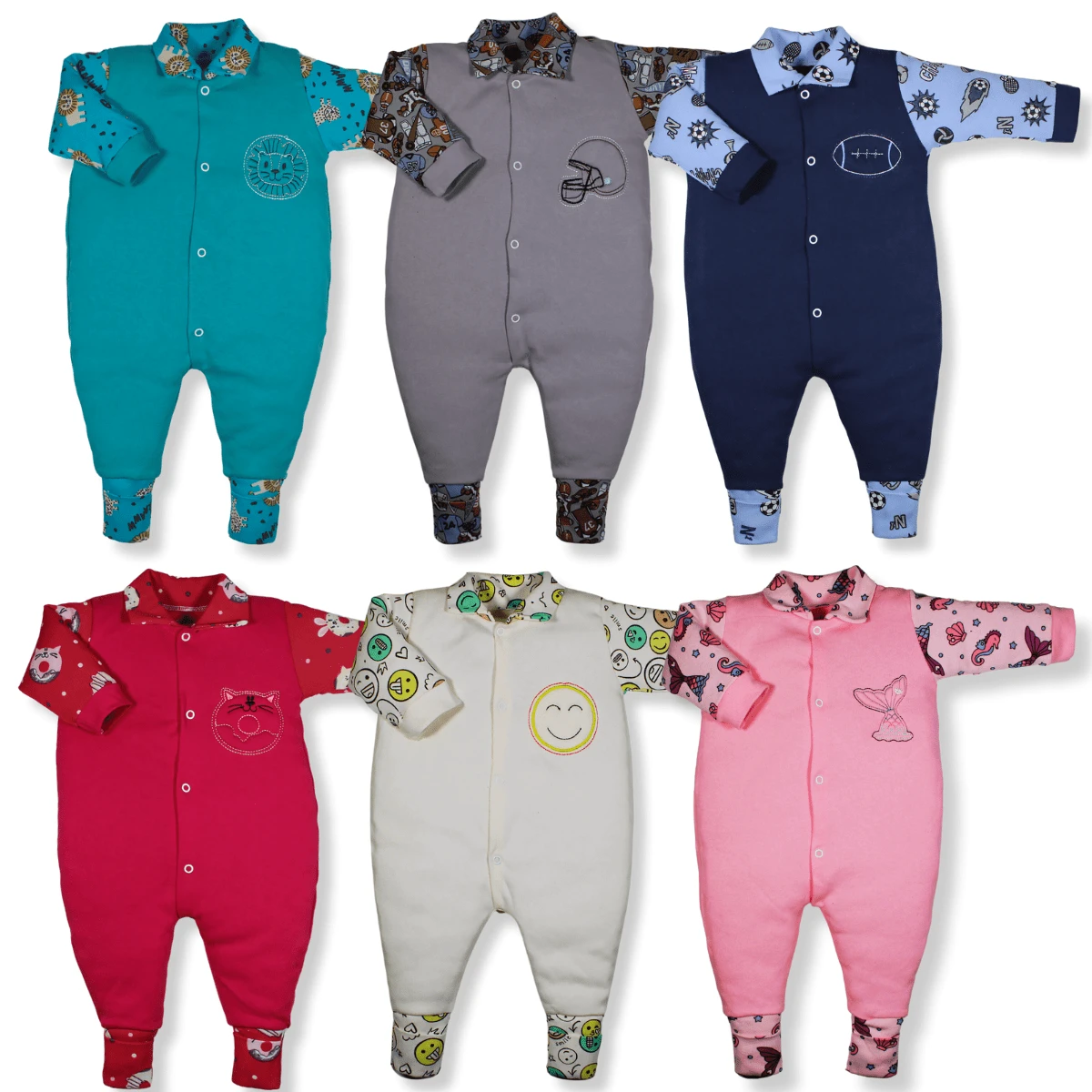 3 Piece Baby Romper Kit With Embroidered Animal Cotton Foot Cover For Boy And Girl - 藍色 - 查看 1