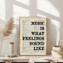 1pc/Set Vintage Canvas Music Quote Print Wall Art, 'Music Is The Sound Of Feelings' Poster For Living Room, Bedroom, Home Decor, Without Frame - Multicolor - View 3