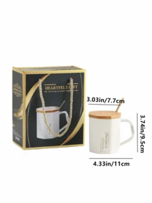 1 件陶瓷咖啡杯带盖和勺子，创意八角杯，北欧风格，适用于办公室、家庭、情侣作为礼物，白色/黑色 - 彩色 - 查看 2