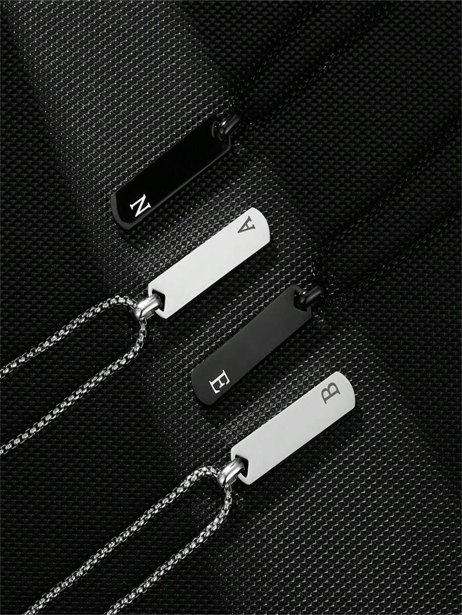 1 件简约时尚不锈钢 26 字母吊坠项链，60 厘米不锈钢盒链，适合作为送给朋友和爱人的礼物 - 簡約時尚不鏽鋼26字母項鍊吊墜 - 查看 1