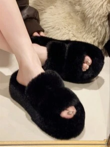 2025 New Women's Winter Thick Sole High Heel Fluffy Slippers, Outdoor Wear, Autumn New Fairy Style, Short Girl Slouchy Person Increased Height Platform Slippers, Home/Office Slippers, Size 34-42