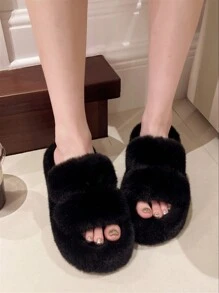 2025 New Women's Winter Thick Sole High Heel Fluffy Slippers, Outdoor Wear, Autumn New Fairy Style, Short Girl Slouchy Person Increased Height Platform Slippers, Home/Office Slippers, Size 34-42